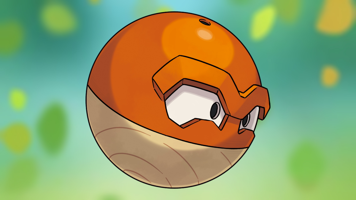 Hisuian Voltorb on the Pokémon Go Grass-type background.